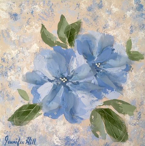 Paint Blue Aesthetic, Blue Square Aesthetic, Blue Aesthetic Square, Square Flower Painting, Blue Paintings Aesthetic, Painting Aesthetic Blue, Blue Flower Art Paintings, Light Blue Aesthetic Painting, Wall Painting Flowers Simple