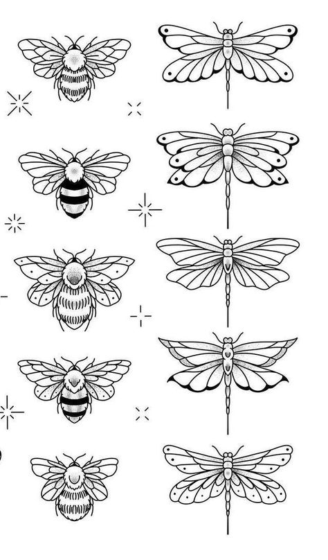 American Traditional Tattoos Simple, Insect Line Art, Dragon Fly Tattoo Stencil, Bee Flash Tattoo, Simple Bug Drawing, Bee Drawing Tattoo, Bee Tattoo Drawing, Printable Tattoo Designs Stencil, Insect Tattoo Design