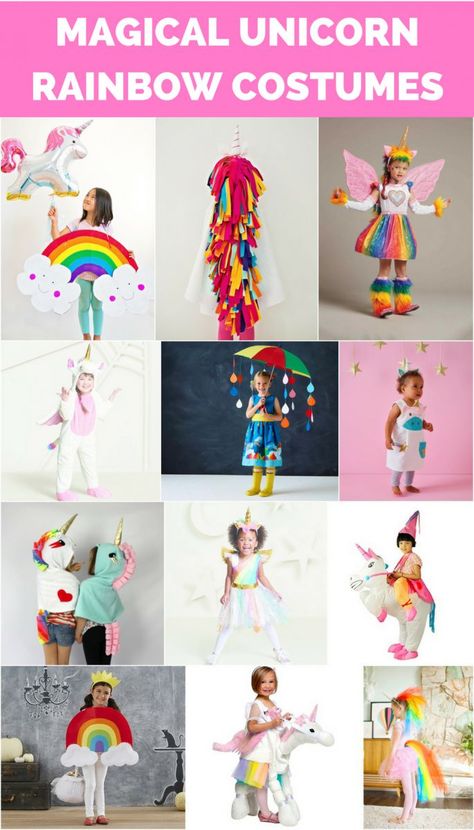 Rainbow Costume Diy, Unicorn Fancy Dress, Rainbow Halloween Costume, Diy Unicorn Costume, Unicorn Costume Kids, Rainbow Costumes, Unicorn Halloween Costume, Unicorn And Rainbow, Diy Costumes Kids