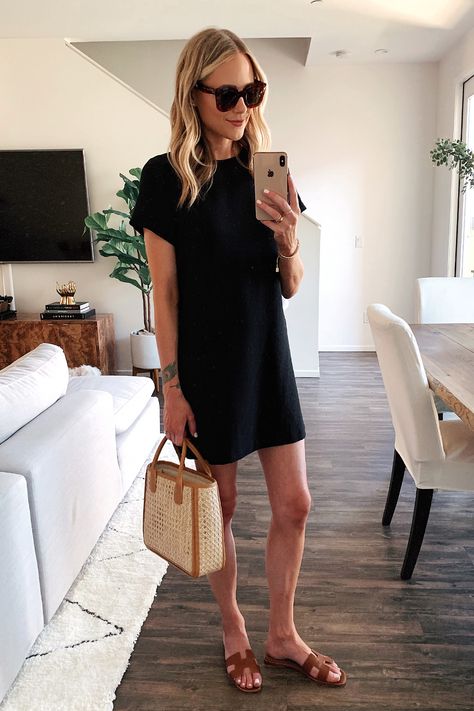 Affordable Summer Dresses, Short Sleeve Black Dress, Converse Outfits, Emily Vancamp, Sleeve Black Dress, Black Short Sleeve Dress, Gaun Fashion, Fashion Jackson, Black Dress Outfits