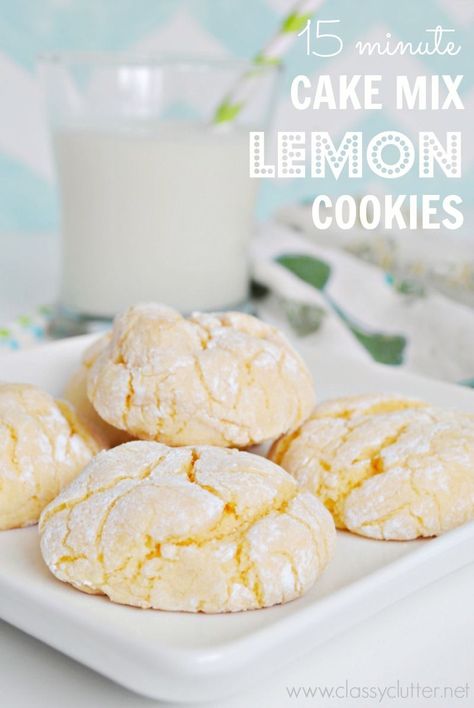 Lemon Cake Mix Cookies_text Delicious Lemon Cake, Lemon Cake Mix Cookies, Lemon Crinkle Cookies, Diy Easy Recipes, Cake Mix Cookie Recipes, Lemon Cake Mixes, Crinkle Cookies, Lemon Cookies, Yellow Cake