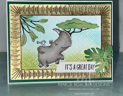 Rhino Ready Stampin Up Cards, Stampin Up Rhino Ready, Rhino Ready, Whimsical Cards, Shaded Spruce, Ribbon Holders, Zoo Babies, Folded Paper, Magnetic Card