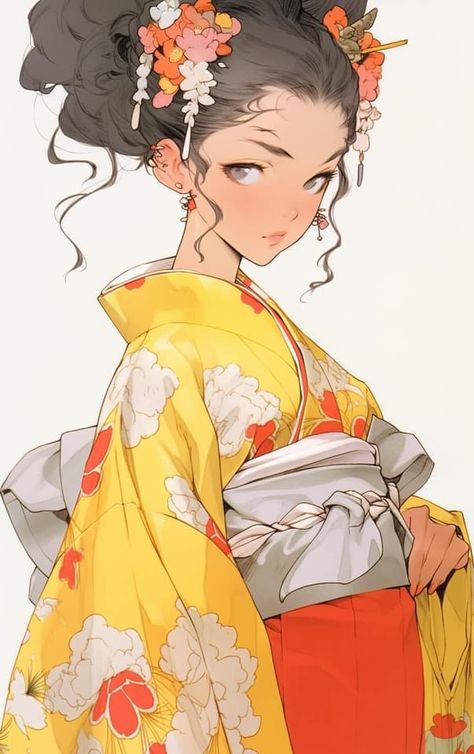 Lock Wallpaper, Genshin Oc, Yellow Kimono, Anime Kimono, Locked Wallpaper, Character Design Inspiration, Character Design, Design Inspiration, Yellow