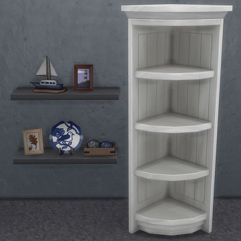 Sims 4 Cc Objects, Knick Knack Shelf, Corner Furniture, Crate Shelves, Bed Shelves, Knick Knack, Los Sims, Corner Shelf, Small Shelves