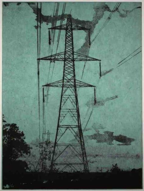 Pylon Industrial Print, Transmission Tower, Pole Art, Etching Prints, Power Lines, Industrial Art, Water Tower, Buy Paintings, Graphic Design Posters