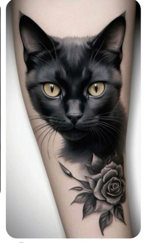 Tattoos For Women Cat, Tattoo Gato, Rip Tattoos For Mom, Black Cat Tattoo, Cat Portrait Tattoos, Octopus Tattoo Sleeve, Cat Tattoo Design, Kitten Tattoo, Krishna Tattoo