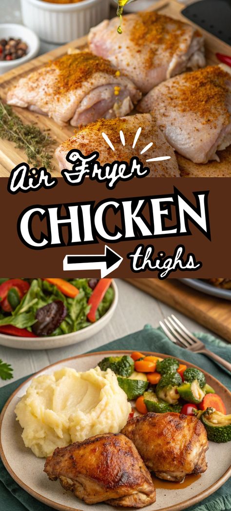 Making air fried chicken thighs has never been easier! This air fryer chicken thighs easy recipe is perfect for anyone new to air fryer recipes chicken. The crispy skin and juicy meat will make you a fan of air fryer chicken dinner in no time. Try this air fryer recipes using chicken thighs today! Air Fry Chicken Thighs Bone In, Boneless Chicken Thighs Air Fryer, Airfryer Chicken Thighs, Air Fry Chicken Thighs, Air Fryer Chicken Dinner, Recipes Using Chicken Thighs, Air Fried Chicken Thighs, Chicken Thighs Air Fryer, Chicken Air Fryer Recipes