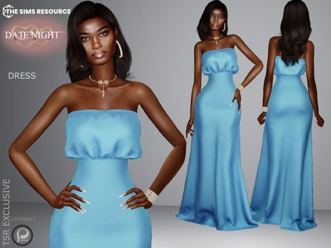 The Sims Resource - Strapless silk evening dress Sims 4 Bridal Dress, Sims 4 Cc Dresses Formal Long, The Sims 4 Outfit Cc, Sims 4 Bridesmaid Dress Cc, Light Blue Long Dress, Sims 4 Piercings, Sims 4 Cas Mods, Cc Folder, Sims Clothes