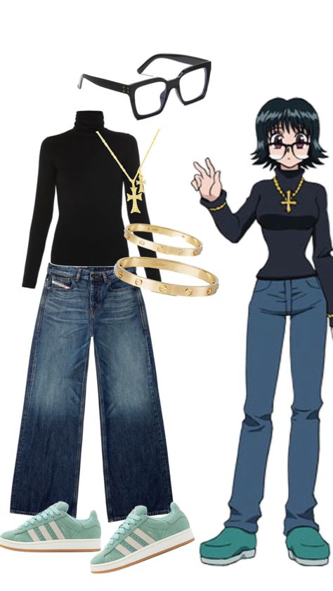 Hxh shizuku outfit Shizuku Full Body Hxh, Killua Outfits Inspired, Hxh Inspired Outfits, Hxh Costume, Shizuku Outfit, Shizuku Hunter X Hunter Cosplay, Anime Inspired Outfits Casual, Hxh Shizuku, Hxh Cosplay