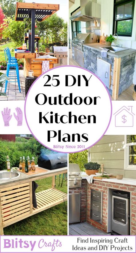 25 Free DIY Outdoor Kitchen Ideas (100% Free Plans) Backyard Kitchen Diy, Diy Grill Station, Outdoor Cooking Station, Simple Outdoor Kitchen, Modular Outdoor Kitchens, Outdoor Grill Station, Diy Grill, Outdoor Kitchen Countertops, Outdoor Kitchen Cabinets