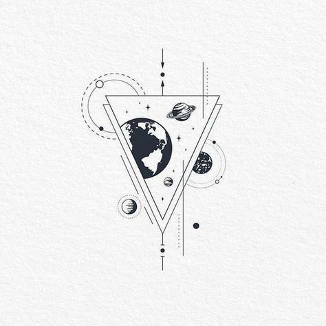 심플한 그림, Universe Tattoo, Space Drawings, Illustration Tattoo, Geometric Tattoos, Geometric Tattoo Design, Tattoos Geometric, Geometric Drawing, Space Tattoo