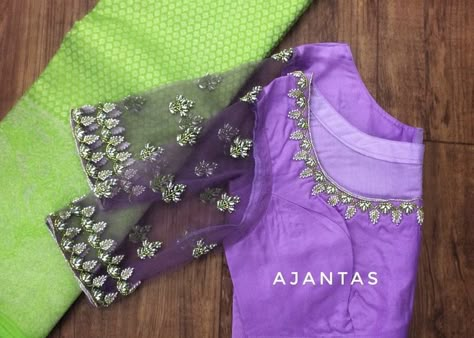 Silk Saree Netted Blouse Designs, Maggam Net Work Blouse Designs, Maggam Work On Net Hands, Net Blouse Work Designs, 2022 Blouse Designs, Net Maggam Work Blouse Designs, Maggam Work On Net Blouse, Maggam Work Net Blouse Designs, Net Work Blouse Designs