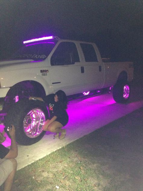 Photoshoot #chevy #liftedtrucks #trucks #pink Pink Lifted Chevy Trucks, White And Pink Truck, Pimped Out Trucks, Pink Pickup Truck, Girl Truck Accessories, Jacked Up Trucks Chevy, Pink Lifted Trucks, Pink Chevy Trucks, Big Chevy Trucks