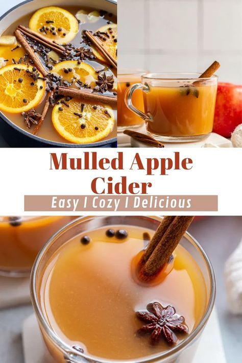 Mulled Apple Cider is a warm, cozy, and flavorful fall treat! This mulled cider recipe is infused with a blend of apple cider, spices, and citrus and simmered to perfection. You’re going to want this easy, festive drink at all of your holiday gatherings! This recipe for mulled cider serves 20 people, makes your house smell amazing and will be the hit of any holiday party! Cider Mulling Spice Recipe, Mulling Spices For Apple Cider, Mulled Apple Cider Recipe Easy, Hit Apple Cider Recipe, Apple Cider Spices, Warm Cider Recipes, Mulling Spice Recipe Apple Cider, Mulling Spices Recipe, Warm Apple Cider Recipe