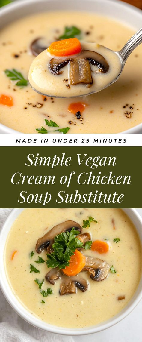 Image for Simple Vegan Cream of Chicken Soup Substitute Vegan Cream Of Chicken, Cream Of Chicken Soup Substitute, Creamy Soups, Cozy Dinners, Vegan Cream, Vegetarian Main Dishes, Vegan Soup Recipes, Keto Soup, Vegan Soups