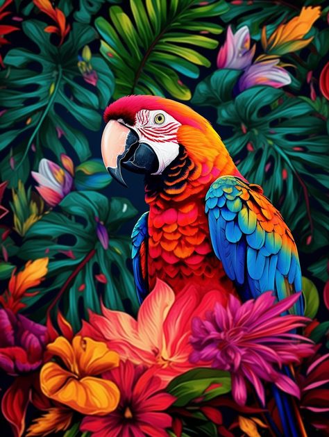 Ducks Painting, Colorful Animal Art, Painting With Poster Colour, Art Kits For Adults, Parrot Art, Jungle Painting, Parrot Painting, Painting Birds, Diamond Art Kits