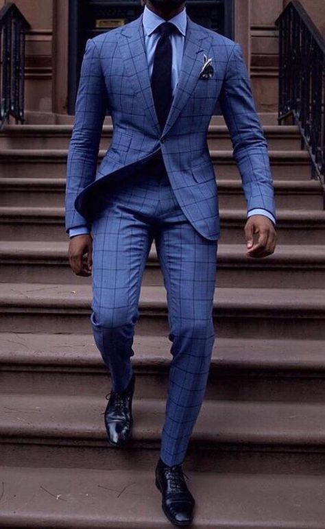 Blue Windowpane Suit. Nice Terno Slim Fit, A Man In A Suit, Stylish Mens Suits, Man In A Suit, Suits Men Business, Classy Suits, Mens Fashion Blazer, Dress Suits For Men, Formal Mens Fashion