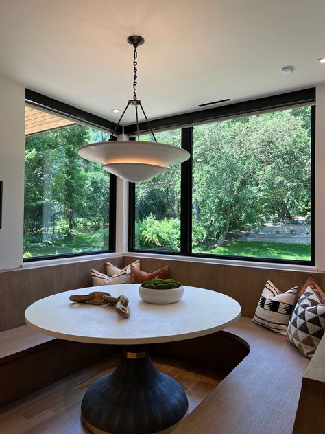 This ultra sleek breakfast nook featured in one of the 2024 Artisan Homes is unlike anything we've seen before!! The curved bench design is perfectly nestled around a beautiful round table tucked in the corner by the oversized windows, allowing in tons of natural light!


New Construction | Home Trends 2024 | Home Design | Minnesota Home Trends Curved Breakfast Nook Bench, Curved Dining Banquette, Breakfast Nook Sliding Glass Door, Curved Dining Bench With Back, Breakfast Nook Circular, Curved Bench, Oversized Windows, Minnesota Home, Bench Designs