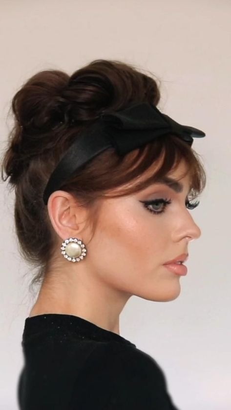 Brigitte Bardot Bun with Faux Bangs by Jackie Wyers | 60s Hair Tutorial [Video] | Hair styles, Retro hairstyles, Vintage hairstyles Jackie Wyers, Bow Hairstyles, Vintage Hairstyle, Long Hairstyle, Bow Hairstyle, Trendy Hairstyle, Ribbon Hairstyle, Hairstyle Tutorial, Hairdo For Long Hair