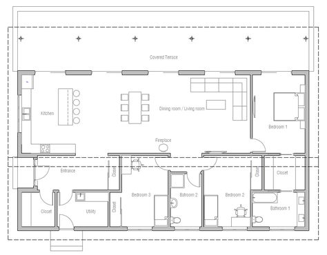 house design house-plan-ch341 10 1 Storey House Floor Plan, Passive House Floor Plans, 1 Storey House, Rectangle House Plans, Tiny House Luxury, Plans House, Narrow House, Bedroom Floor Plans, Solar House