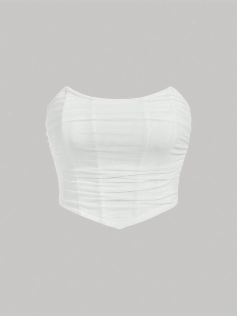 SHEIN MOD Plus Ruched Mesh Tube TopI discovered amazing products on SHEIN.com, come check them out! Gender Neutral Outfits, Tube Top Outfits, White Tube Top, Belly Shirts, Leather Crop Top, Stylish Hoodies, Shein Outfits, Casual Preppy Outfits, Tube Top Dress