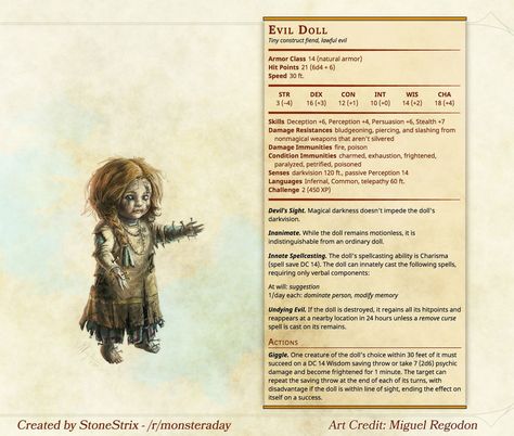 Evil Doll Dnd Enemies, Homebrew Monsters, 5e Monsters, Dnd Dm, Dnd Stats, Dnd Monster, Dnd Creatures, Dnd Things, Monster Manual