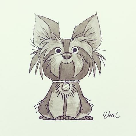 Art by Elsa Chang*  • Blog/Website | (https://www.instagram.com/elsasketch) Bunny Sketches, Dog Design Art, Cute Dog Drawing, Animal Caricature, Yorkie Terrier, Dog Sketch, Animal Character, Christmas Dogs, Character Designer