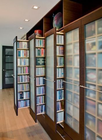 Unique Bookshelves, Home Library Rooms, Small Space Interior Design, Dvd Storage, Library Room, Home Library Design, Home Libraries, Book Storage, Library Design