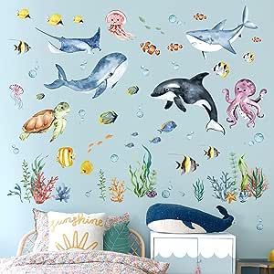 Daycare Wall Decor, Boat Bedroom, Dark Nursery, Stick Wall Art, Baby Bathroom, Animal Wall Decals, Marine Theme, Watercolor Fish, Nursery Wall Stickers