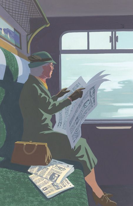 Andrew Davidson - illustration for Agatha Christie's Miss Marple novels (4.50 from Paddington ... ?) Reading On Train, Agatha Christie Books, People Reading, Folio Society, Nostalgic Images, Miss Marple, Hercule Poirot, Woman Reading, Agatha Christie