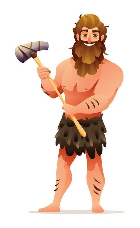 Primitive man character. Prehistoric stone age caveman holding a weapon cartoon illustration Caveman Illustration, Caveman Drawing, Learning Diary, Stone Age People, Stone Age Man, Man Vector, Man Character, Stone Age, Vector Drawing