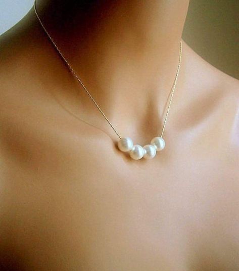 Floating Pearl Necklace, Floating Diamond Necklace, Cross Necklace Sideways, Walmart Jewelry, Pearl Jewelry Necklace, Gold Chain Jewelry, Ruby Jewelry, A Necklace, Crystal Pearls