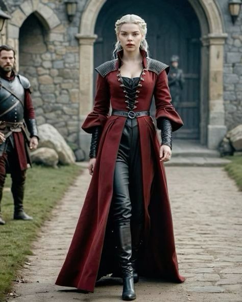 Game Of Thrones Outfits Inspiration, Game Of Thrones Dress Aesthetic, Targaryen Outfit Aesthetic, Winter Medieval Dress, House Of Dragon Dresses, Targaryen Aesthetic Outfits, House Of The Dragon Fashion, Fantasy Fashion Outfits, House Of The Dragon Inspired Dresses