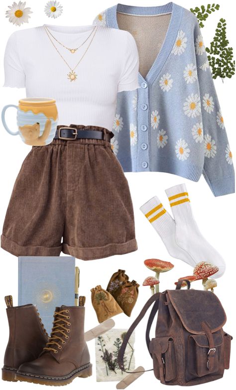 Yellow Outfit Inspiration, Cottage Casual Outfit, Cute Forest Outfits, Cute Ice Cream Date Outfits, Character Based Outfits, Fairytale Style Outfit, Fairycore Everyday Outfit, Cutesy Summer Outfits, Farmgirl Aesthetic Outfits