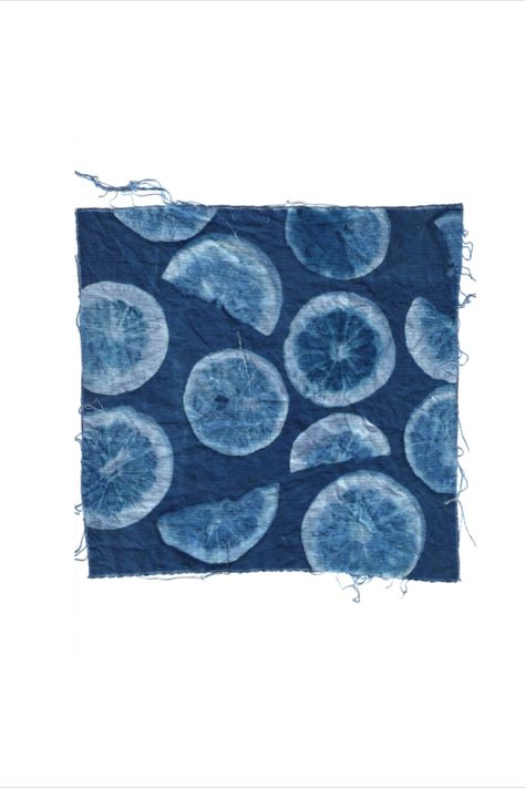 Citrus exposed cyanotype fabric square - sun exposure fabric Sun Dyeing Fabric, Cyanotype Tattoo, Cyanotype On Denim, Cyanotype Pants, Cyanotype Aesthetic, Cyanotype On Fabric, Fabric Cyanotype, Sun Printing On Fabric, Cyanotype Inspiration