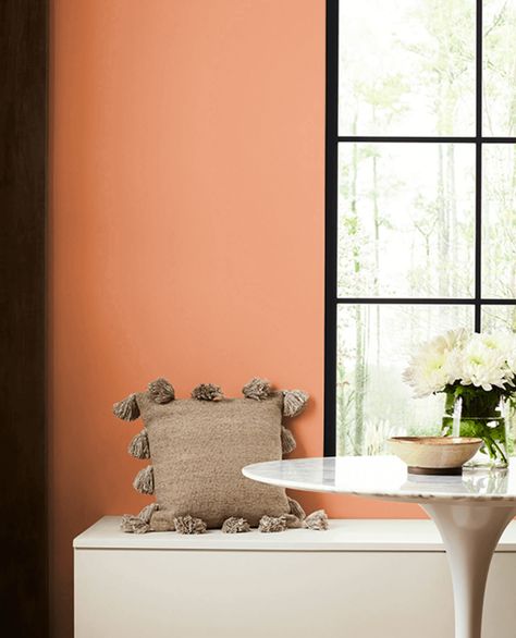 Sunset SW 6626 | Orange Paint Colors | Sherwin-Williams Sherwin Williams Sunset Paint Color, Nearly Peach Sherwin Williams, Sherwin Williams Sunset, Sherwin Williams Mediterranean, Light Orange Paint Colors, Light Orange Paint, Orange Painted Walls, Sunset Paint, Orange Paint Colors