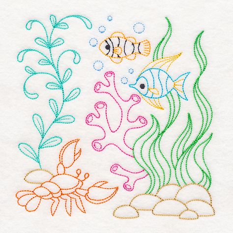 Motif Sulam, Shell Embroidery, Library Embroidery, Ocean Adventure, Learning To Embroider, Embroidery Designs Machine, Machine Pattern, Learn Embroidery, Cross Stitch Borders