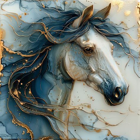 Add a touch of sophistication to any space with this stunning blue green and gold alcohol ink horse wall art digital prints, featuring luxurious swirling patterns and a captivating equine portrait. The rich hues and golden accents are sure to enchant any horse enthusiast and elevate the style of your home, office, or gallery wall. Perfect as a unique gift or as a bold statement piece in your own decor.  Each image is 300dpi and can be printed as large as 40x40 inches or smaller [e.g., 12 x 12"; Horse Art Drawing, Painted Horses, Rich Art, Equine Portraits, Horse Artwork, Corporate Art, Gold Horse, 8x10 Art Prints, Horse Wall Art