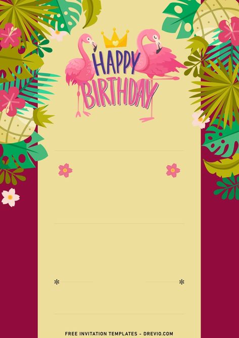 Aesthetic Greenery, Flamingo Birthday Invitations, Happy Birthday Free, Summer Flamingo, Birthday Cartoon, Free Printable Birthday Invitations, Flamingo Birthday, Free Invitation Templates, Flamingo Party