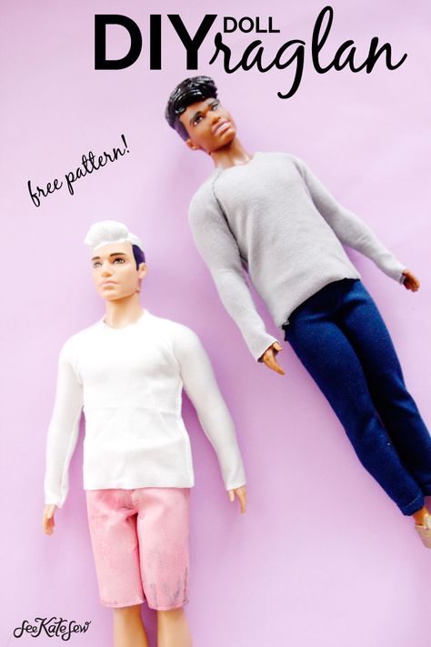 Ken Barbie Doll shirt Pattern {FREE!} - see kate sew Ken Doll Clothing Patterns Free, Making Barbie Clothes Diy, Free Ken Doll Clothes Patterns, Crochet Ken Doll Clothes Patterns Free, Ken Clothes Patterns Free, Doll Shirt Pattern Free, Ken Doll Clothes Patterns Free, Easy Barbie Clothes Diy, Barbie Patterns Free