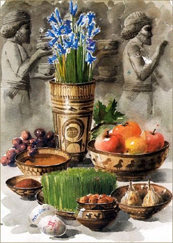 Haftsin Norooz Design, Nowruz Table, Iranian New Year, Haft Seen, Persian New Year, Persian Calligraphy Art, New Year Table, Persian Art Painting, Ancient Persia