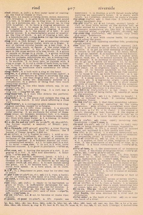 FREE vintage dictionary page! Letter R, full text, rind-riverside. Perfect for DIY and craft projects! #vintage #vintagebookpage #dictionarypage #vintagedictionary | https://www.roseclearfield.com Papel Vintage, Free Vintage Printables, Vintage Text, Dictionary Page, Sheet Music Book, Vintage Newspaper, Vintage Dictionary, Old Book Pages, Bullet Journal Stickers