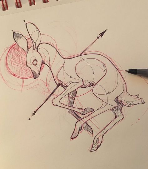 Deer Sketch, Creepy Animals, Whimsical Art Journal, Deer Illustration, Drawing Examples, Sketch Artist, Deer Art, Sketch Inspiration, A Deer