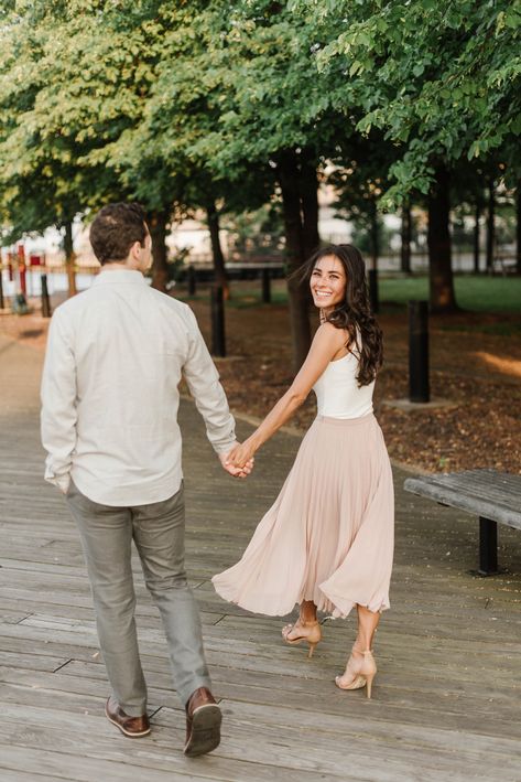 Engagement Session Dress, Boston Seaport Engagement Photos, Wife Photoshoot, Engagement Photo Dresses, Boston Seaport, Engagement Outfits Summer, Winery Engagement, Boston Engagement Photos, Engagement Photo Dress