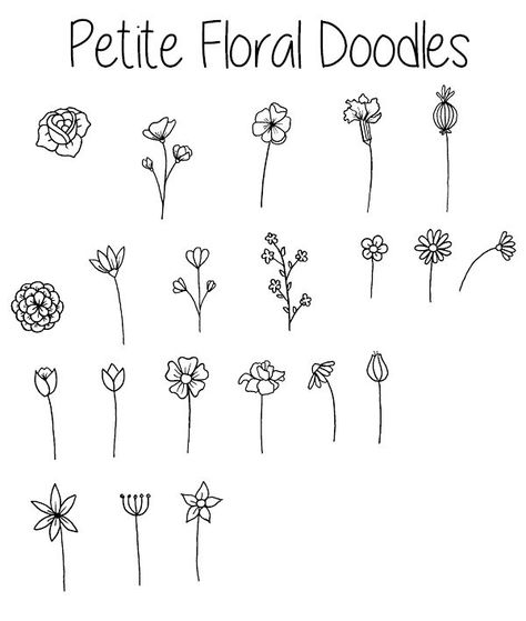 Petite Floral Doodles | The Petite Planner Super Simple Flower Drawing, Poppy Doodle Simple, Simple Flower Sketch Doodles, Tiny Flowers Drawing, May Doodles, Little Flower Drawing, Easy Floral Doodles, Dainty Doodles, Floral Doodles Pattern