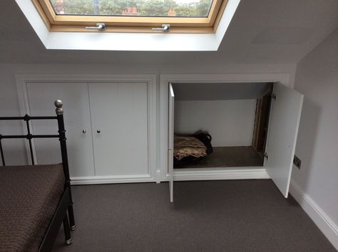 cupboards in the eaves Loft Conversion Eaves Storage, Eaves Closet, Eaves Cupboards, Attic Cupboards, Bedroom Eaves, Eaves Storage Ideas, Under Eaves Storage, Loft Remodel, Upstairs Ideas