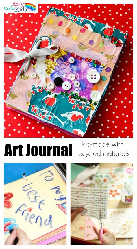 DIY Art Journal - Using recycled materials, kids can make their own Art Journals! This is a super Kid Gift idea for Christmas, Birthday's or 'just because' occassions and will inspire creativity! Kids Art Journal, Diy Art Journal, Recycling For Kids, Music Study, Art Exploration, Journal For Kids, Art Ideas For Kids, Easy Art Projects, Easy Arts And Crafts