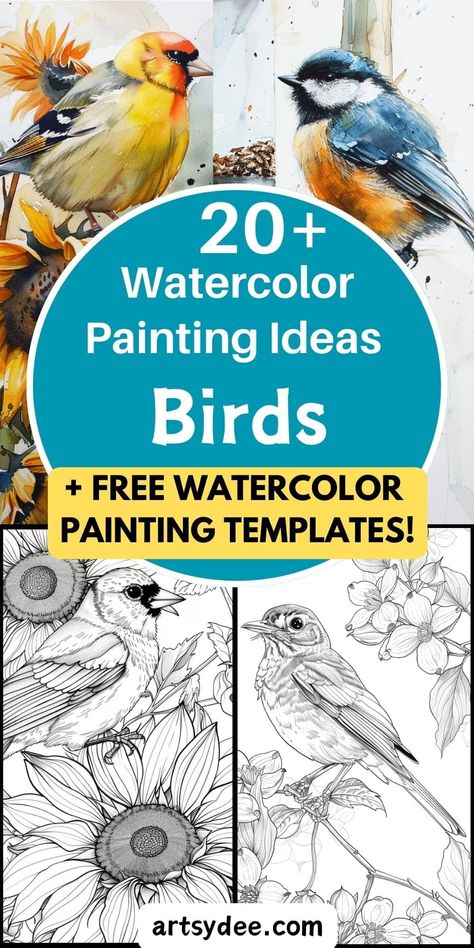 Spread your wings with our Whimsical Watercolor Birds Painting Ideas! 🐦 This collection, complete with FREE Printable Painting Templates, is perfect for artists seeking inspiration or a relaxing creative escape. Download and paint your avian masterpiece today! #WatercolorBirds #PaintingIdeas #FreePrintable #ArtInspiration #PaintingTemplates #BirdArt #CreativeHobby #WatercolorPainting #DIYArtProject 🎨✨ Cardinal Watercolor Painting Easy, Winter Birds Painting, Easy Bird Painting Acrylics, Watercolor Templates Printables, Watercolor Art Animals, Printable Painting Templates, 2025 Watercolor, Free Watercolor Printable, Watercolour Painting Ideas