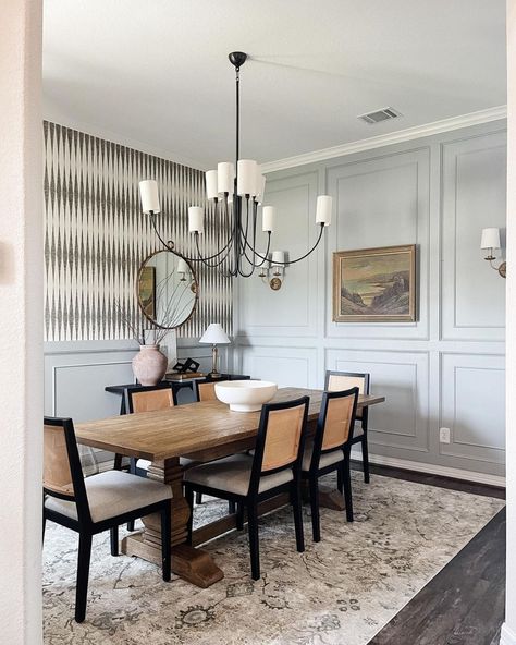 @hudsonvalleylighting shared a photo on Instagram: “Hello, gorgeous 😍 With its swooping arms and fresh take on a classic shape, our new Harlem chandelier takes center stage in…” • Aug 12, 2021 at 1:25pm UTC Wayne’s Coating, Accent Wall Ideas Dining Room, Unique Accent Walls, Simple Accent Wall Ideas, Ascent Wall, Library Walls, Accent Wall Dining Room, Cottage Paint Colors, Interior Paint Finishes