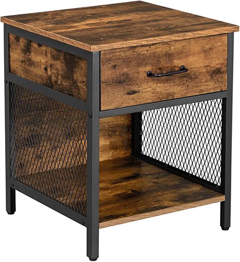 Amazon.com: VASAGLE VINCYER Nightstand, Bedside Table, with 1 Drawer and Open Compartment, Steel Frame, Industrial, 17.7 x 17.7 x 21.7 Inches, Rustic Brown : Home & Kitchen Table Night Stands, Boston Penthouse, Classic Bedside Tables, Industrial Bedside Tables, Sofa Table With Drawers, Wooden Living Room Furniture, Record Player Table, Industrial Side Table, Side Table With Drawer